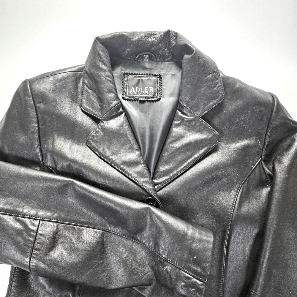 Adler Collection Black New Zealand Lambskin Leather Blazer Jacket Womens Large